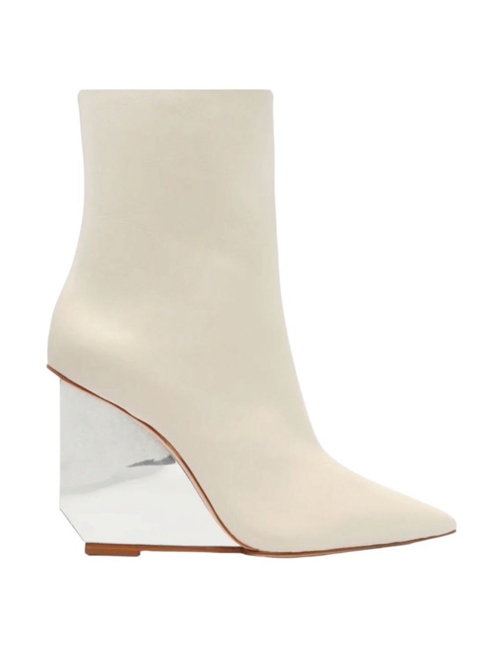 New SCHUTZ Asya Mirror Cream Leather Bootie